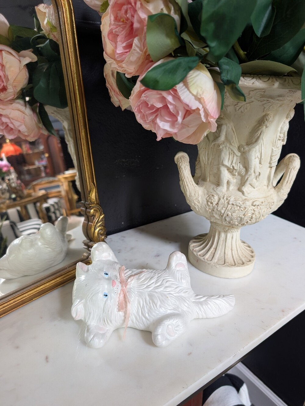 Vintage 1980s Scioto Ceramic Kitten Statue Figurine Persian White Cat Kitty